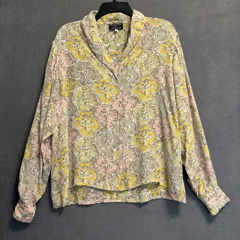 Vtg Turnbull & Asser‎ Floral Blouse Button Up Top Made in England Size 14 Cotton